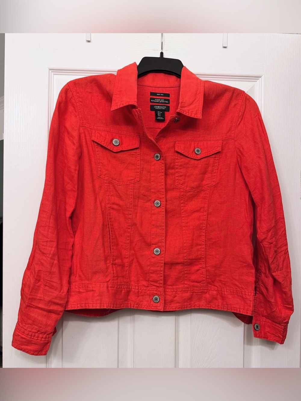Jones & Co Jones New York Coral Red Linen Button Jacket